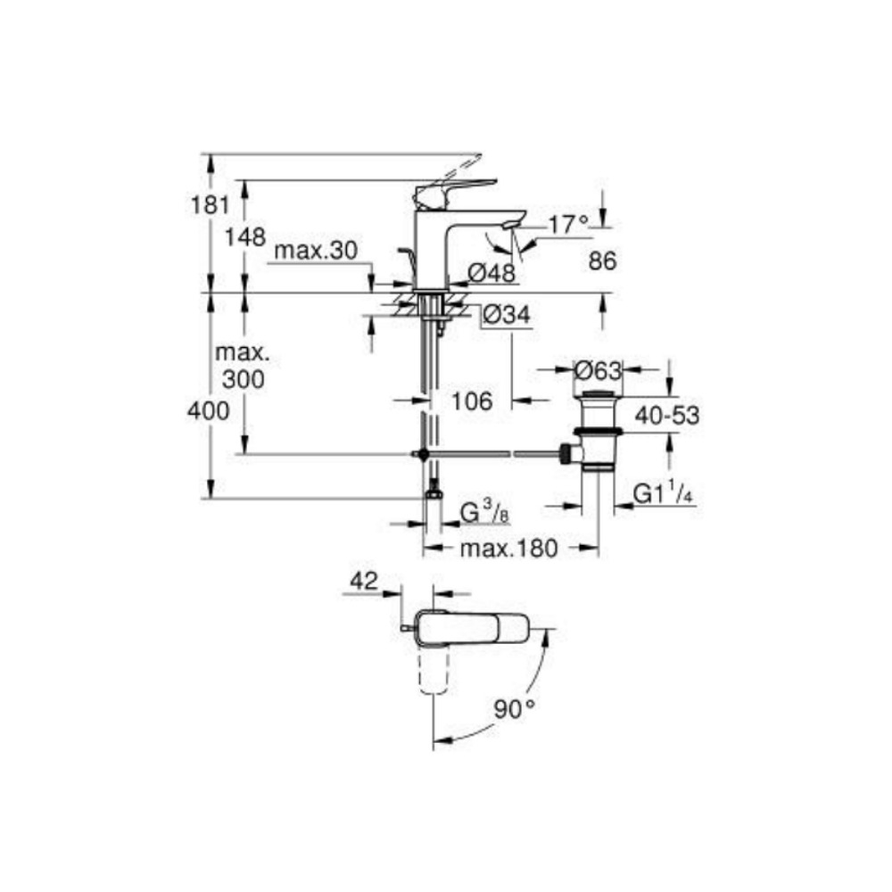 Vòi chậu nóng lạnh Cubeo S-size GROHE 1017300000 - Ảnh 3