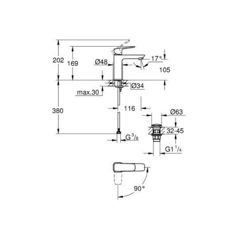 Vòi chậu nóng lạnh Cubeo M-size GROHE 1017570000 - Ảnh 3