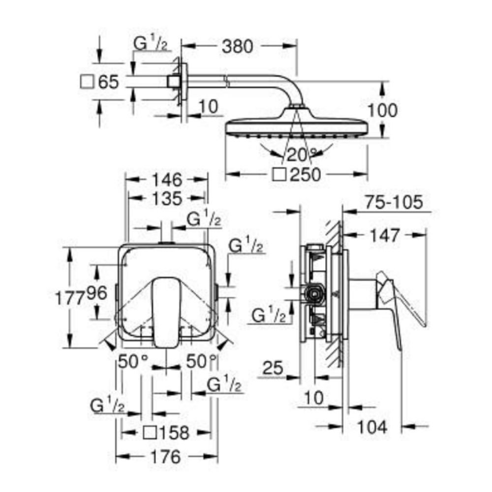 Bộ sen tắm âm tường nóng lạnh 1 đường nước Cubeo GROHE 1053340000 - Ảnh 3