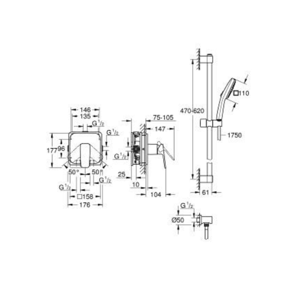 Bộ sen tắm âm tường nóng lạnh 1 đường nước Cubeo GROHE 1053350000 - Ảnh 3