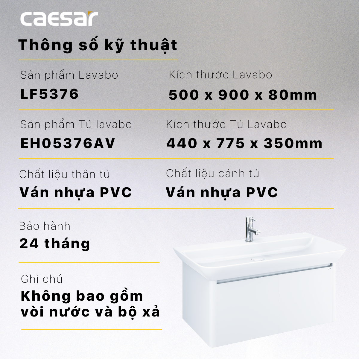 Lavabo + Tủ treo - LF5376 + EH05376AV - Ảnh 12