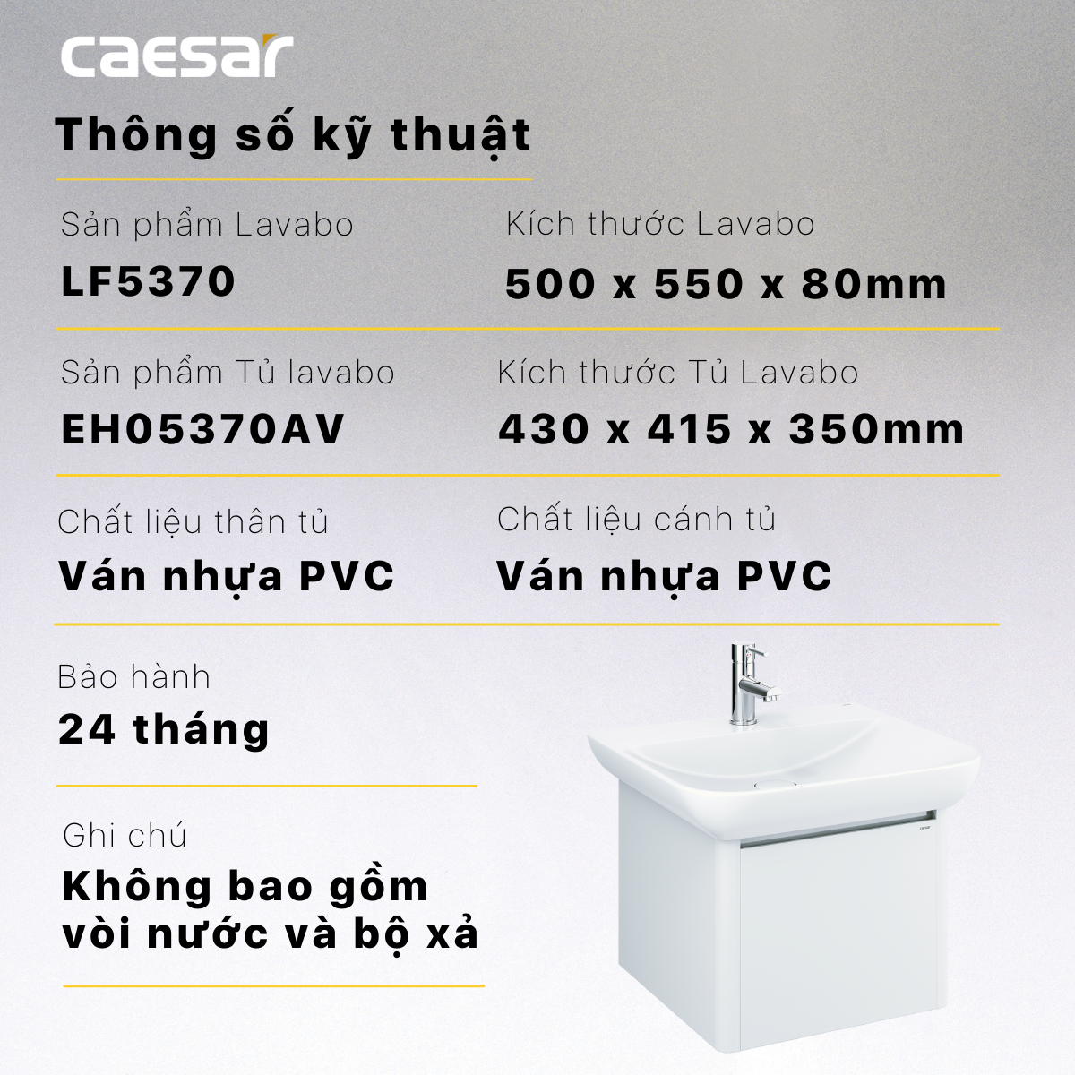 Lavabo + Tủ Treo - LF5370 + EH05370AV - Ảnh 12