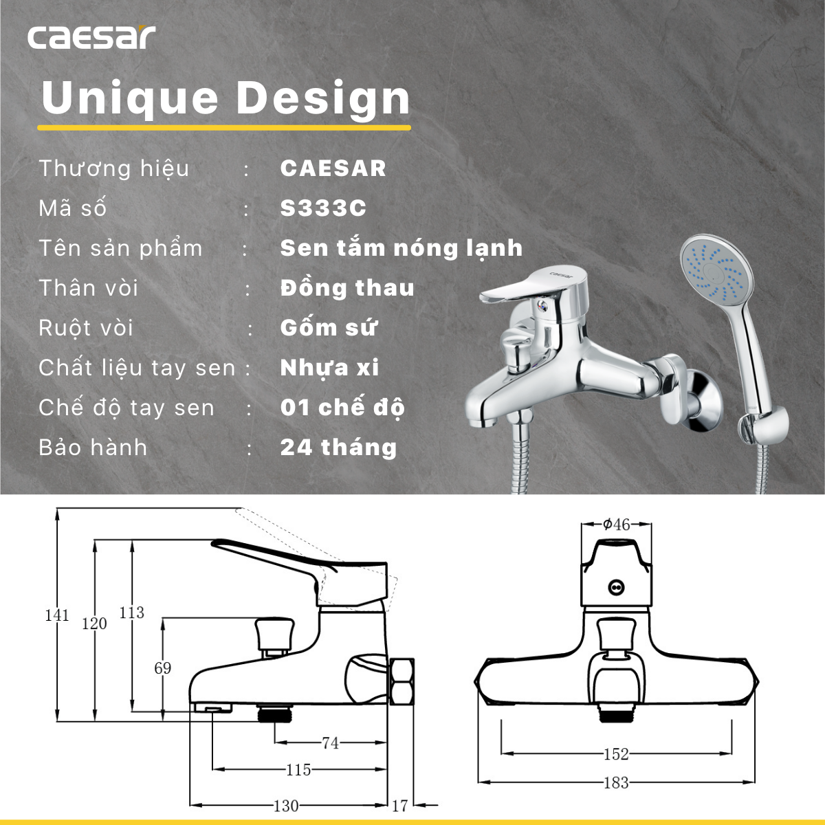 Vòi Sen Gạt Nóng Lạnh - S333C - Ảnh 9