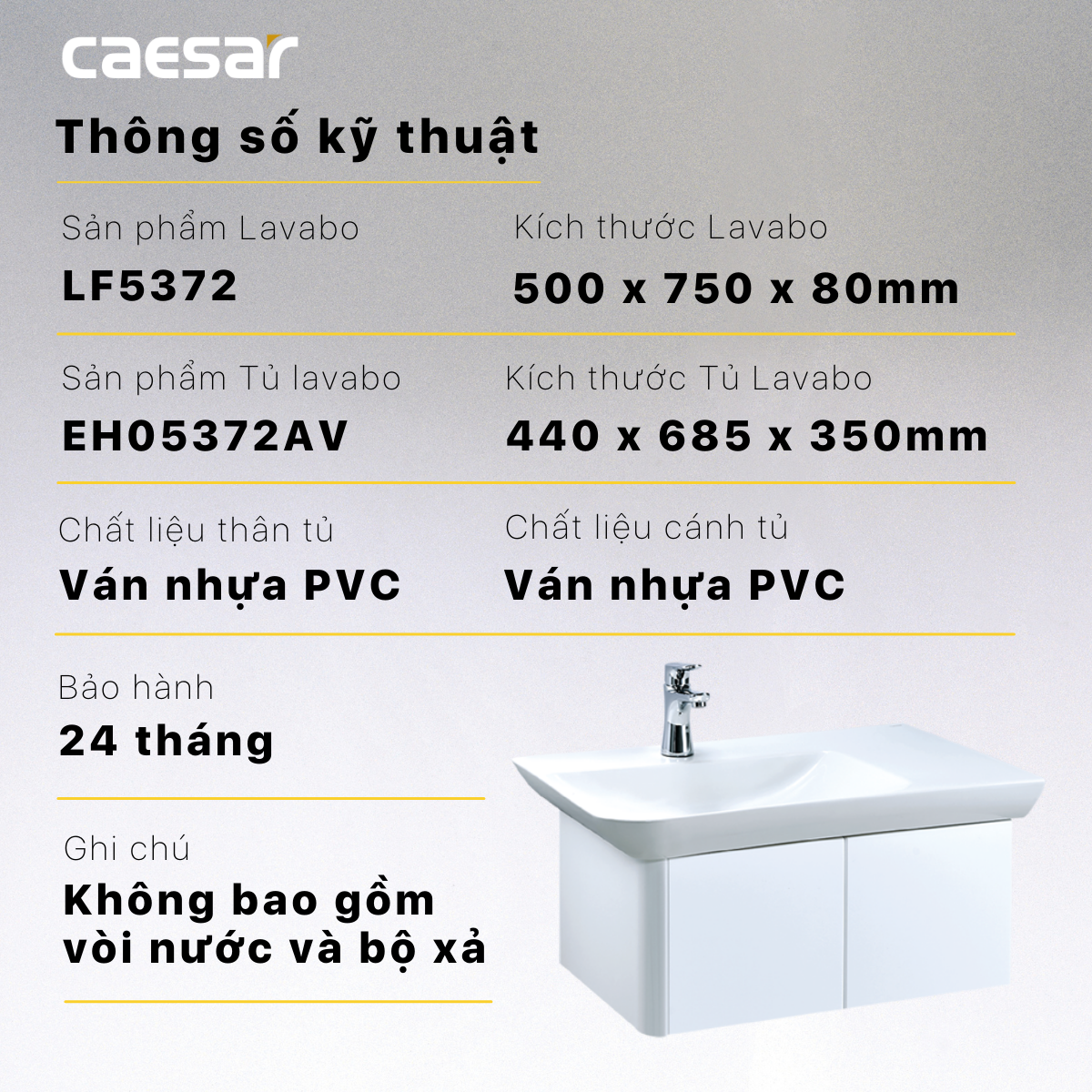 Lavabo + Tủ Treo - LF5372 + EH05372AV - Ảnh 12