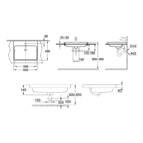 Chậu rửa lavabo bán âm bàn Eurocube GROHE 124581 - Ảnh 3