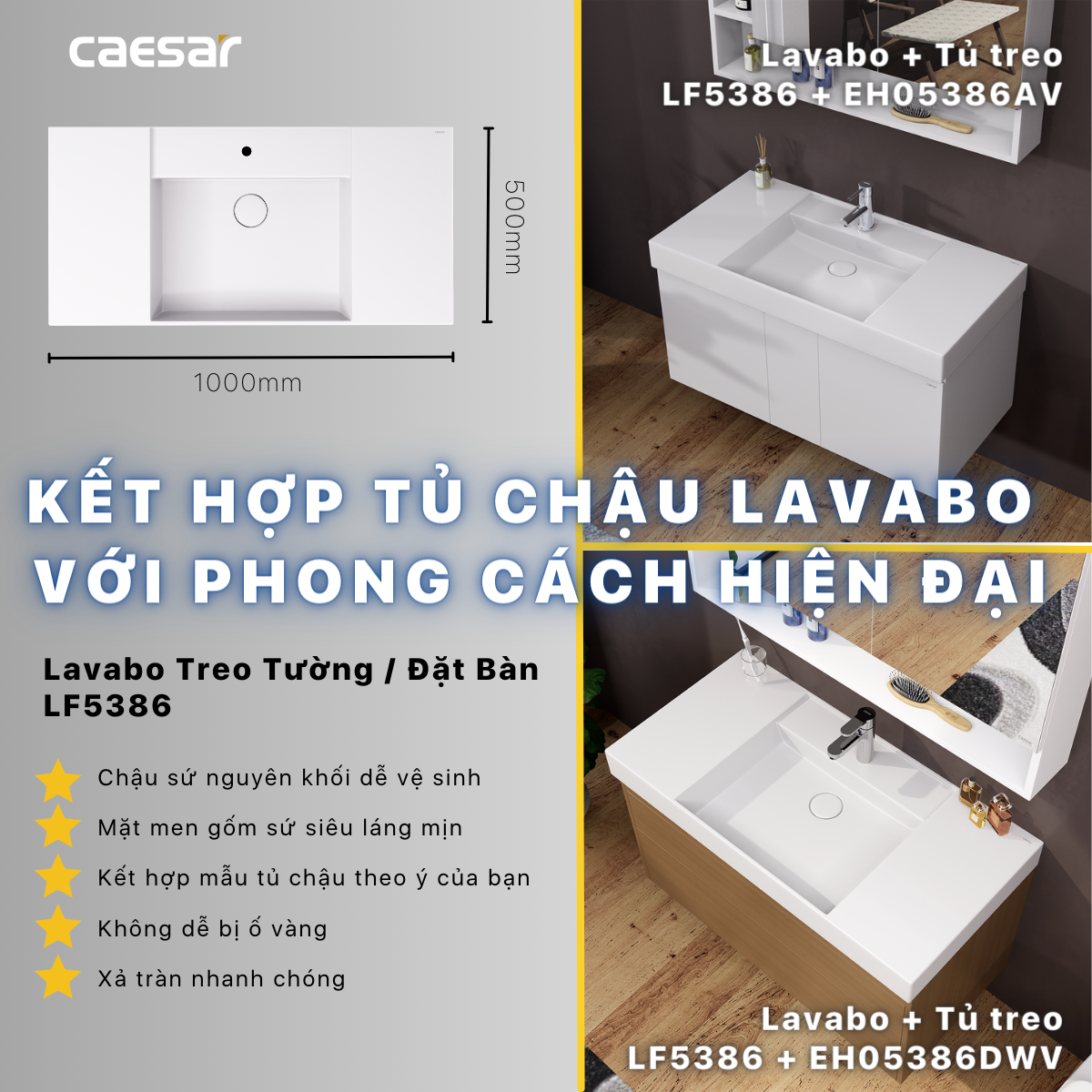 Lavabo + Tủ treo - LF5386 + EH05386AV - Ảnh 13