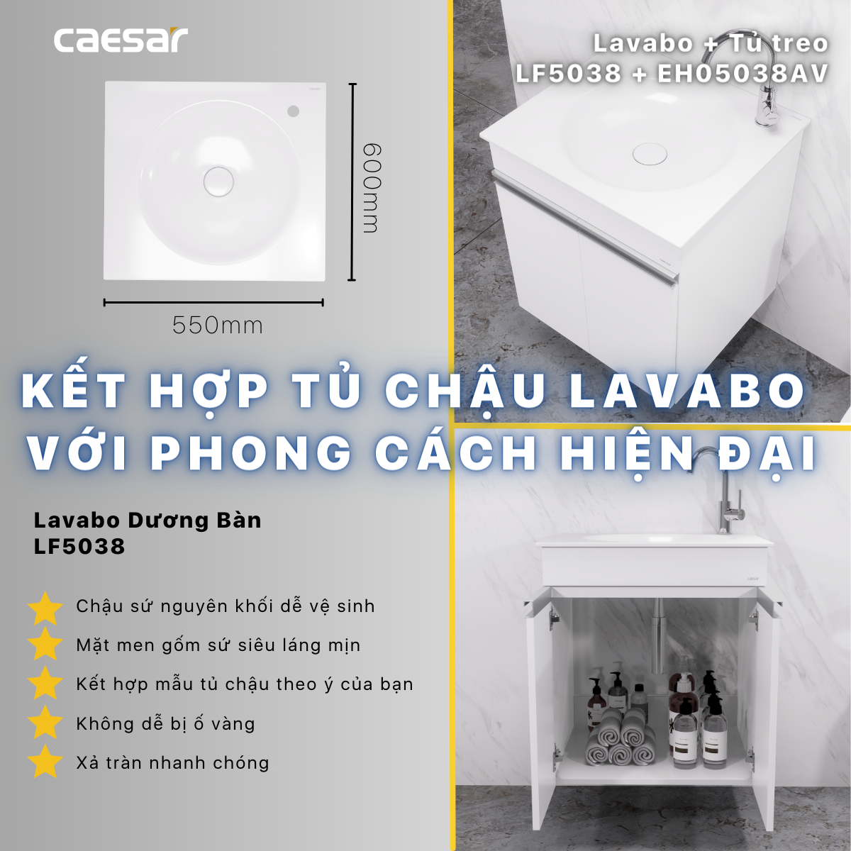 Lavabo + Tủ Treo - LF5038 + EH05038AV - Ảnh 13