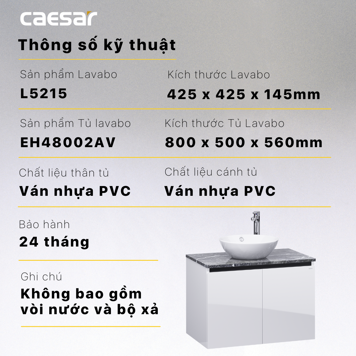 Lavabo kết hợp tủ treo L5215 - EH48002AV - Ảnh 13