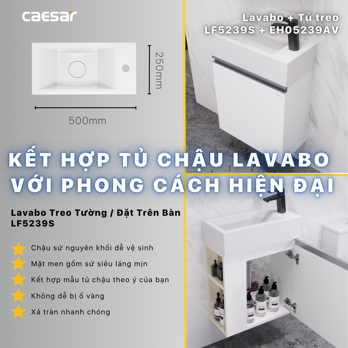 Lavabo + Tủ Treo - LF5239S + EH05239AV - Ảnh 13