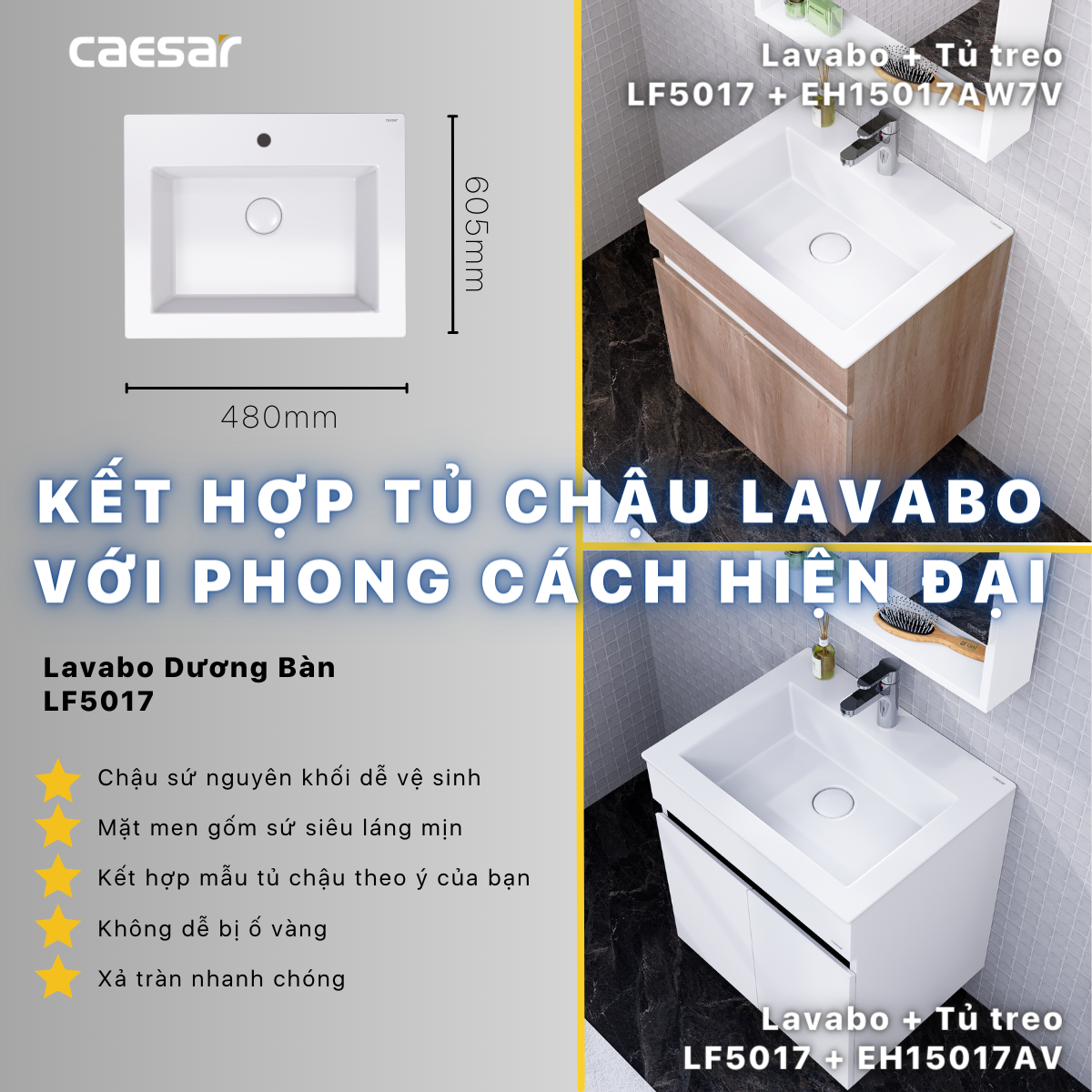 Lavabo + Tủ treo LF5017 + EH15017AV - Ảnh 13