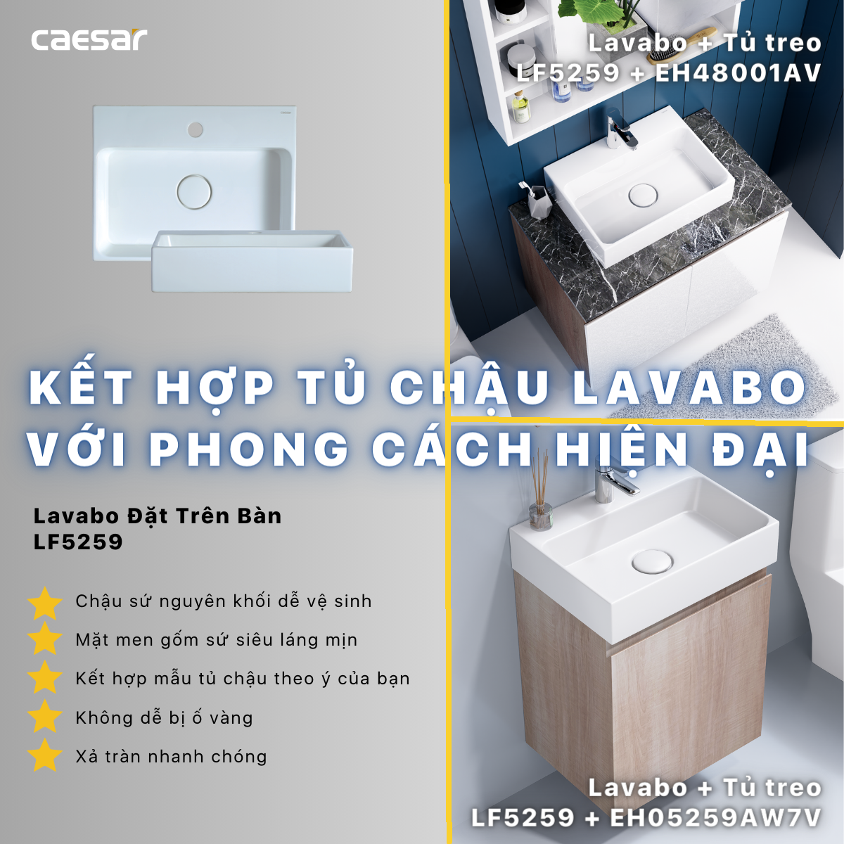 Lavabo + Tủ treo - LF5259 + EH05259AW7V - Ảnh 11