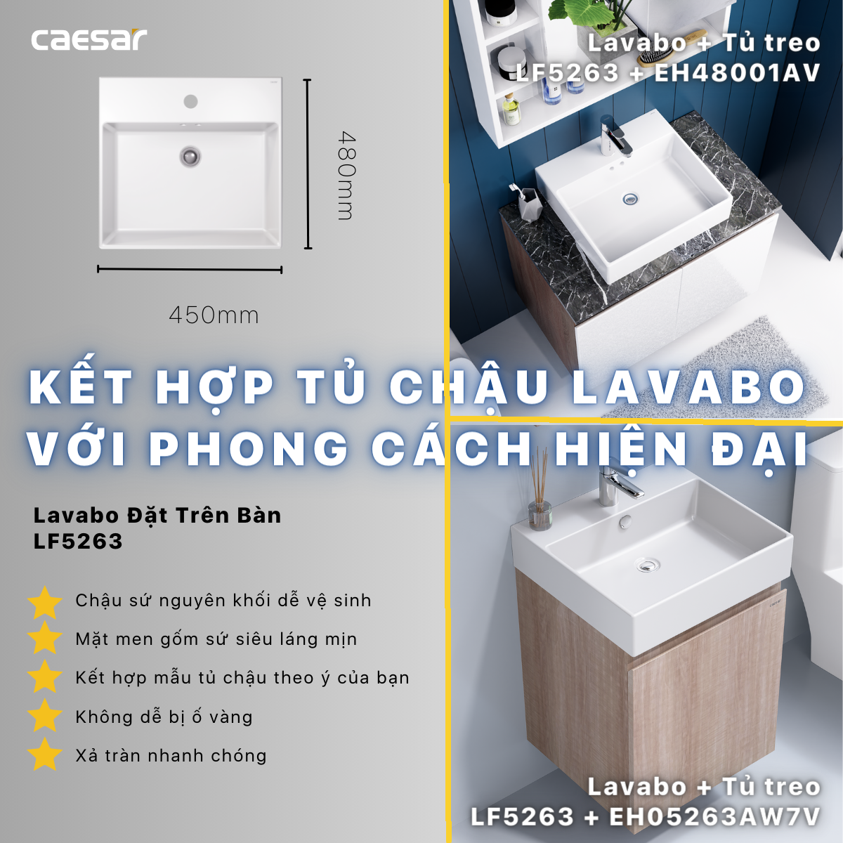 Lavabo kết hợp tủ treo LF5263 + EH05263AW7V - Ảnh 11