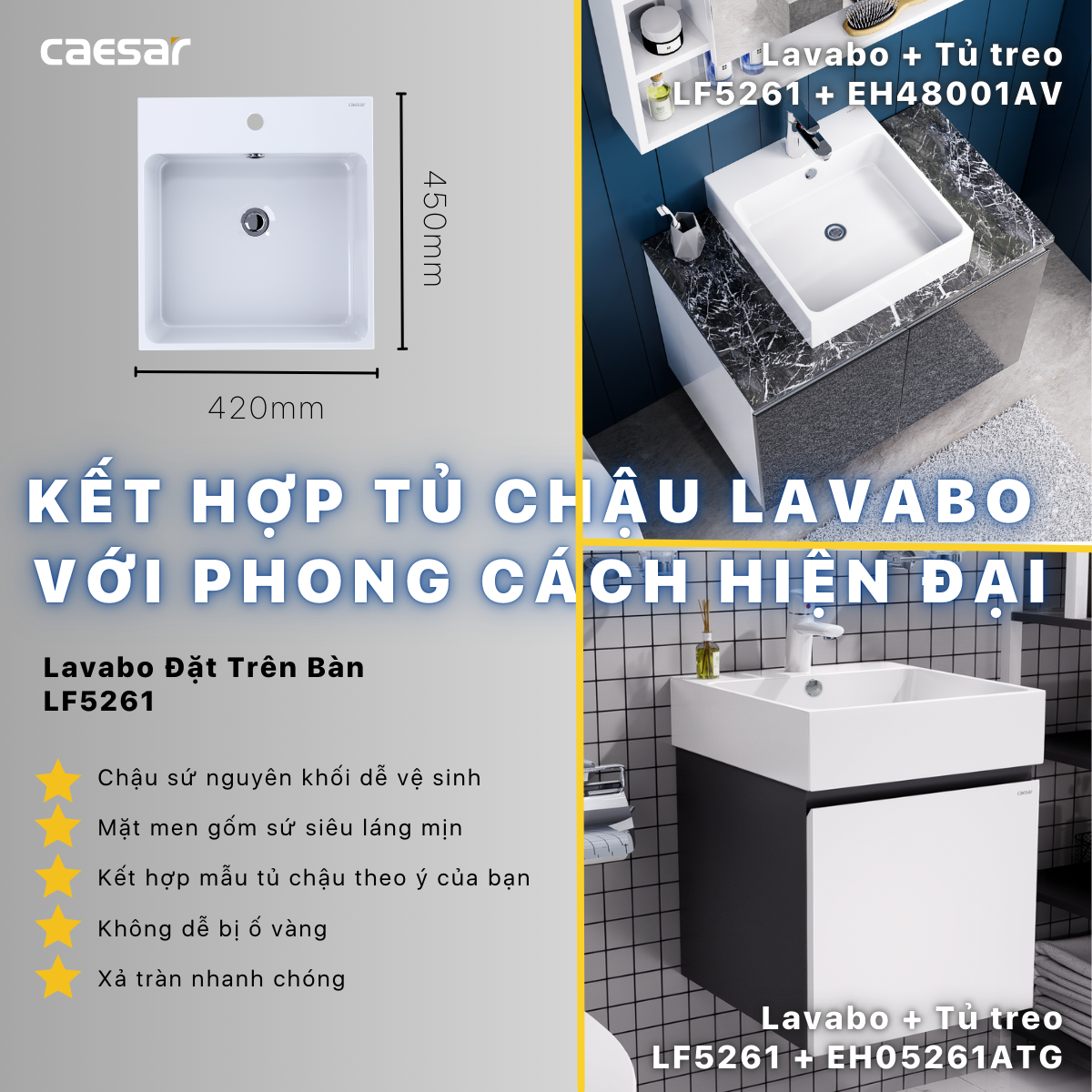 Lavabo và tủ treo LF5261 - EH05261ATGV - Ảnh 11