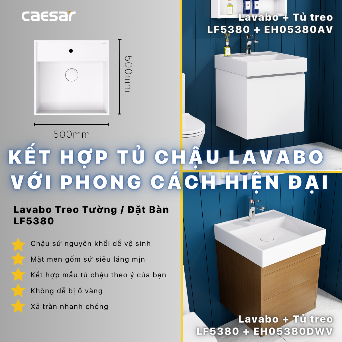 Lavabo + Tủ treo - LF5380 + EH05380DWV - Ảnh 14