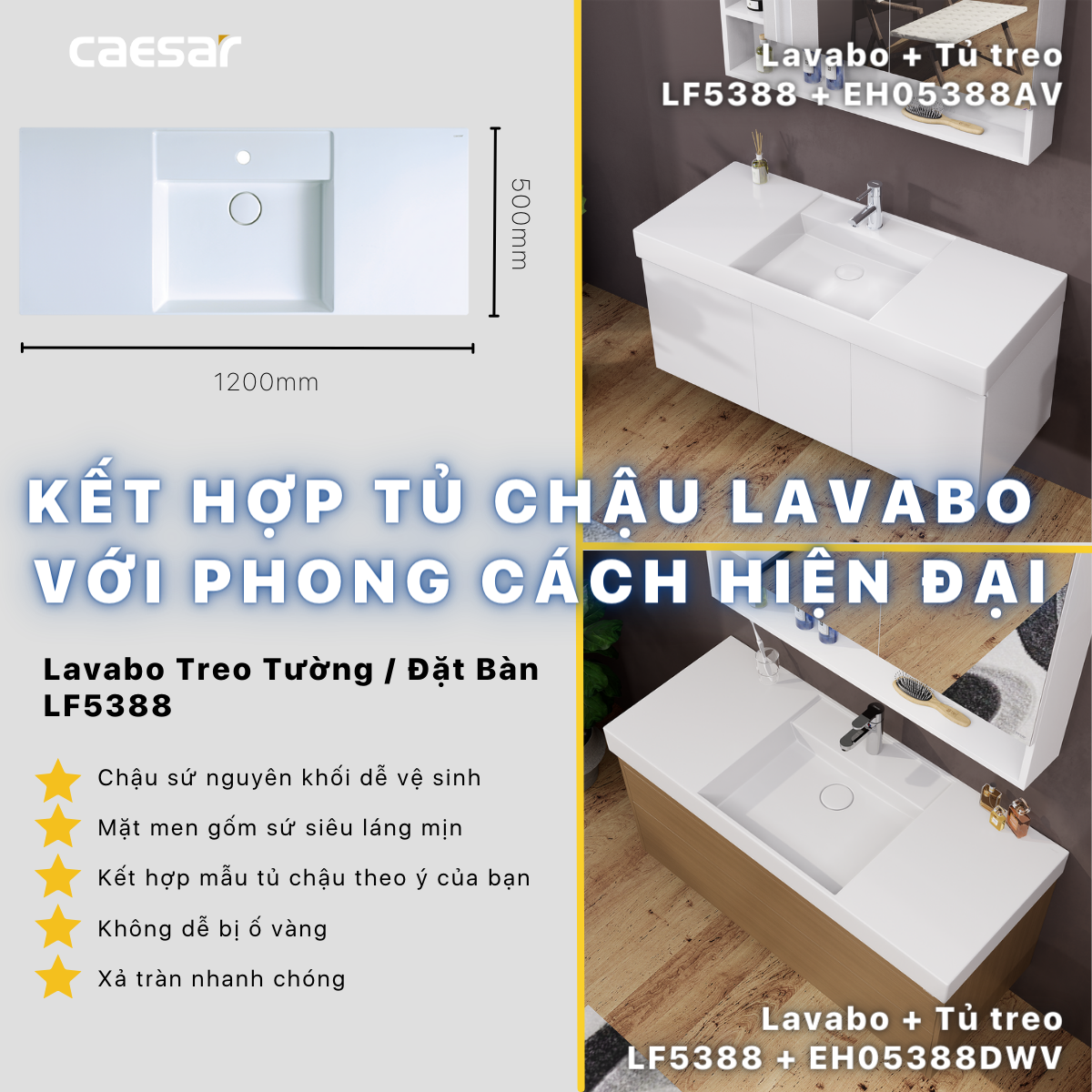 Lavabo + Tủ treo - LF5388 + EH05388DWV - Ảnh 14