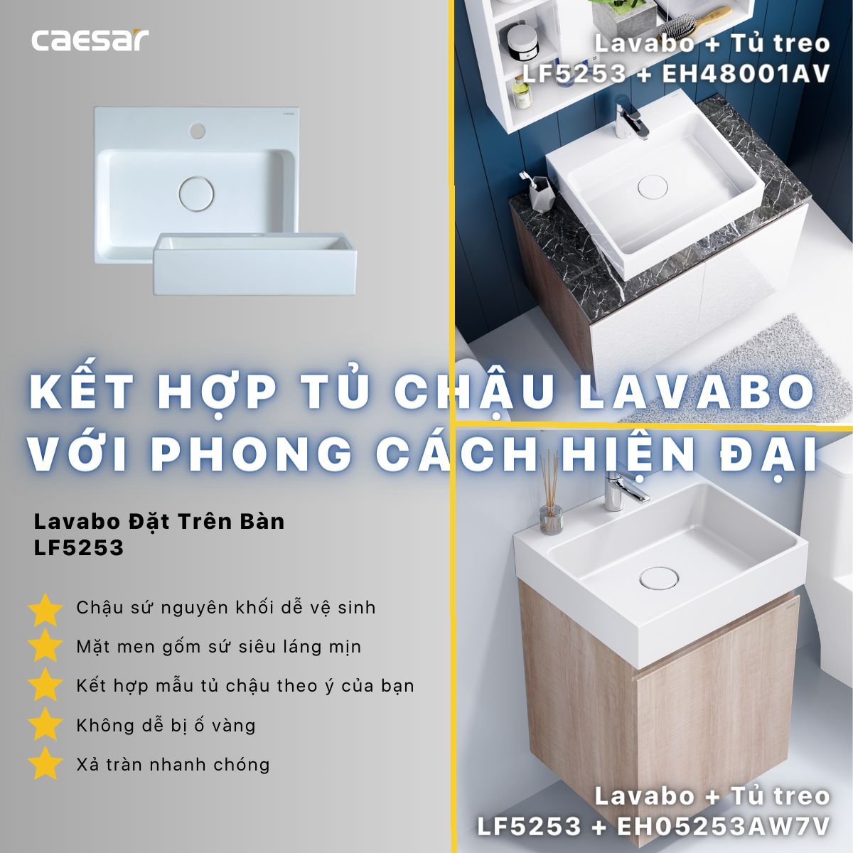 Lavabo + Tủ treo - LF5253 + EH05253AW7V - Ảnh 11