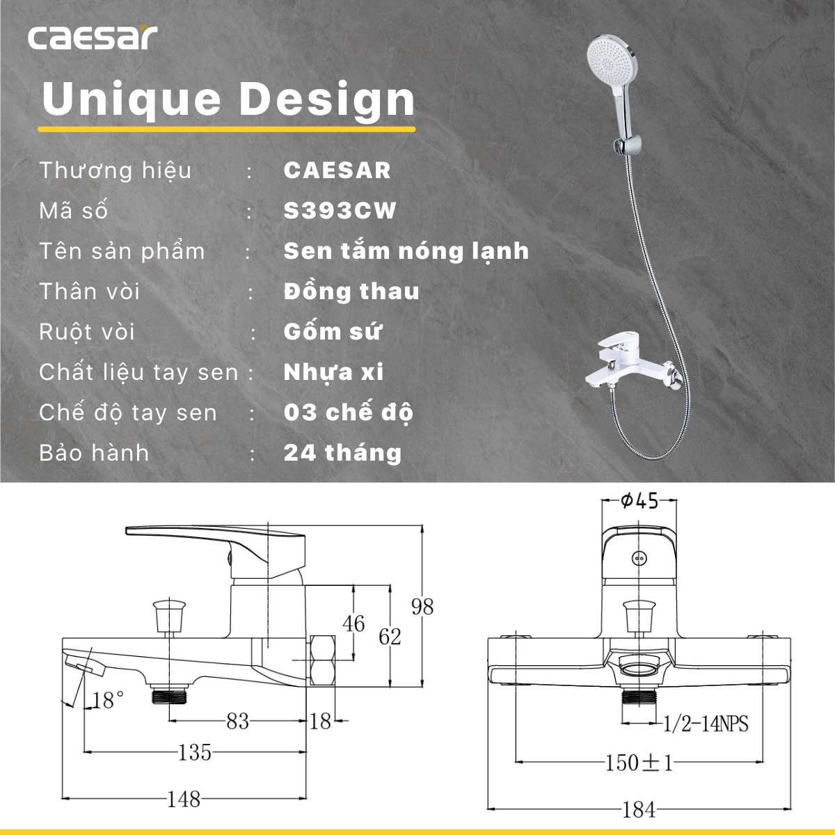 Vòi Sen Gạt Nóng Lạnh - S393CW - Ảnh 10