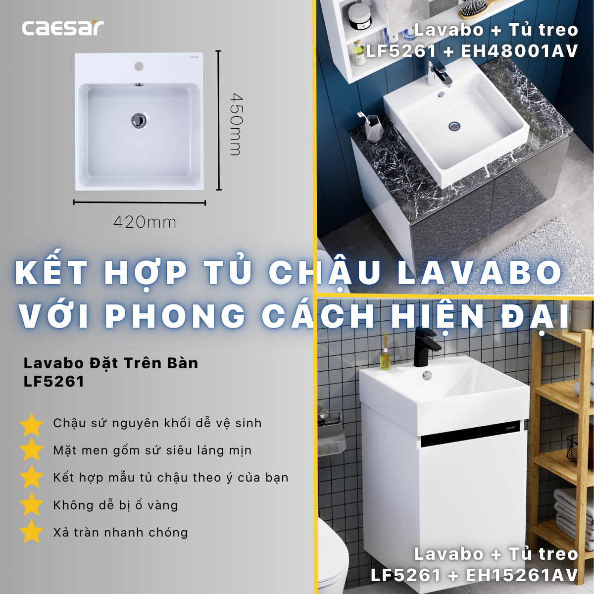 Lavabo + Tủ treo LF5261 - EH15261AV - Ảnh 11