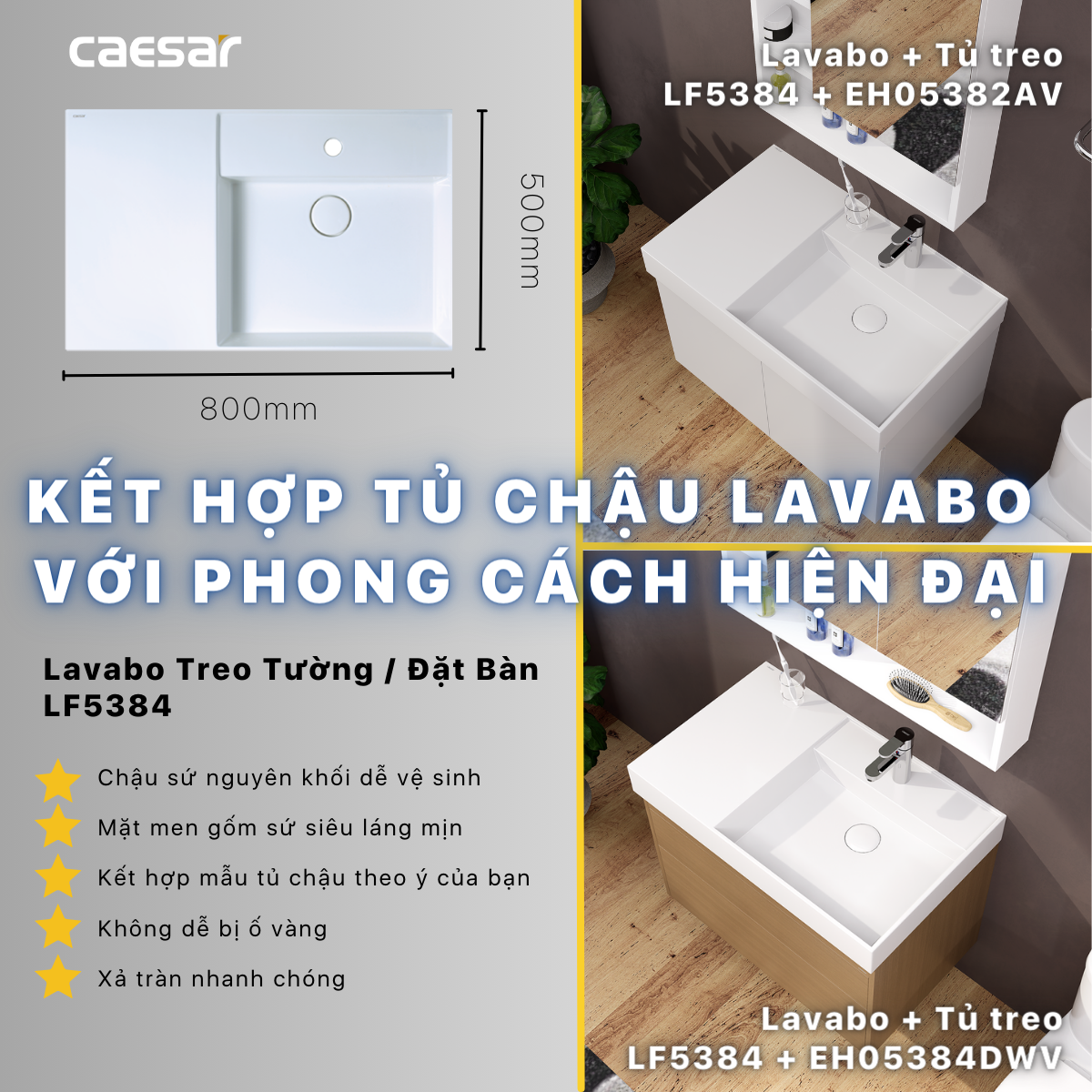 Lavabo + Tủ treo - LF5384 + EH05384DWV - Ảnh 14