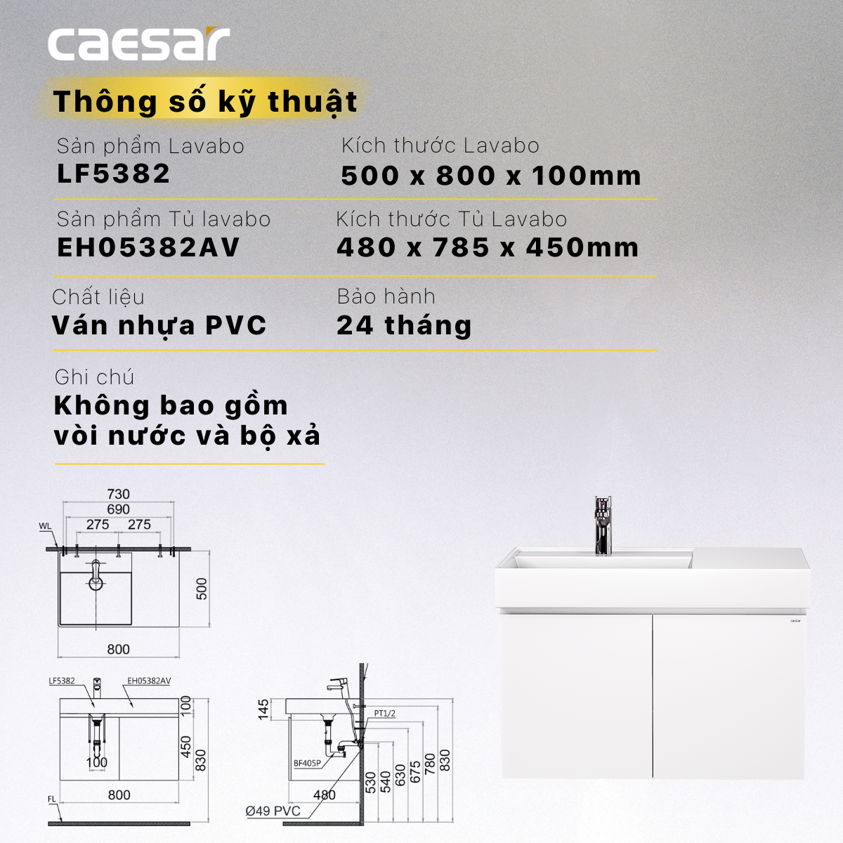 Lavabo + Tủ treo - LF5382 + EH05382AV - Ảnh 15