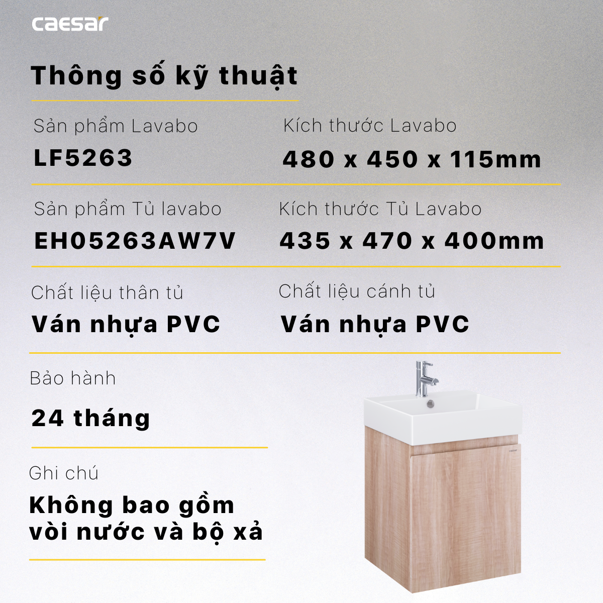 Lavabo kết hợp tủ treo LF5263 + EH05263AW7V - Ảnh 15