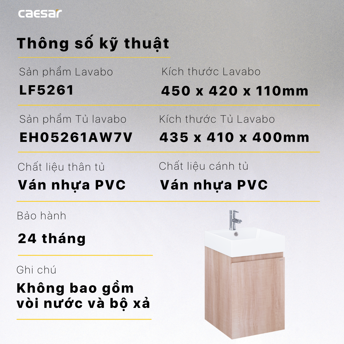 Lavabo + Tủ treo LF5261 - EH05261AW7V - Ảnh 15