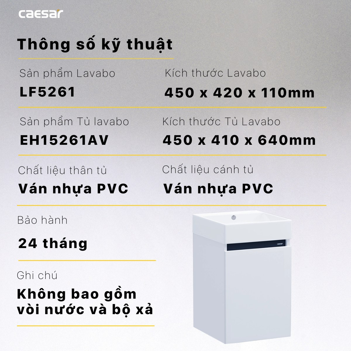 Lavabo + Tủ treo LF5261 - EH15261AV - Ảnh 15