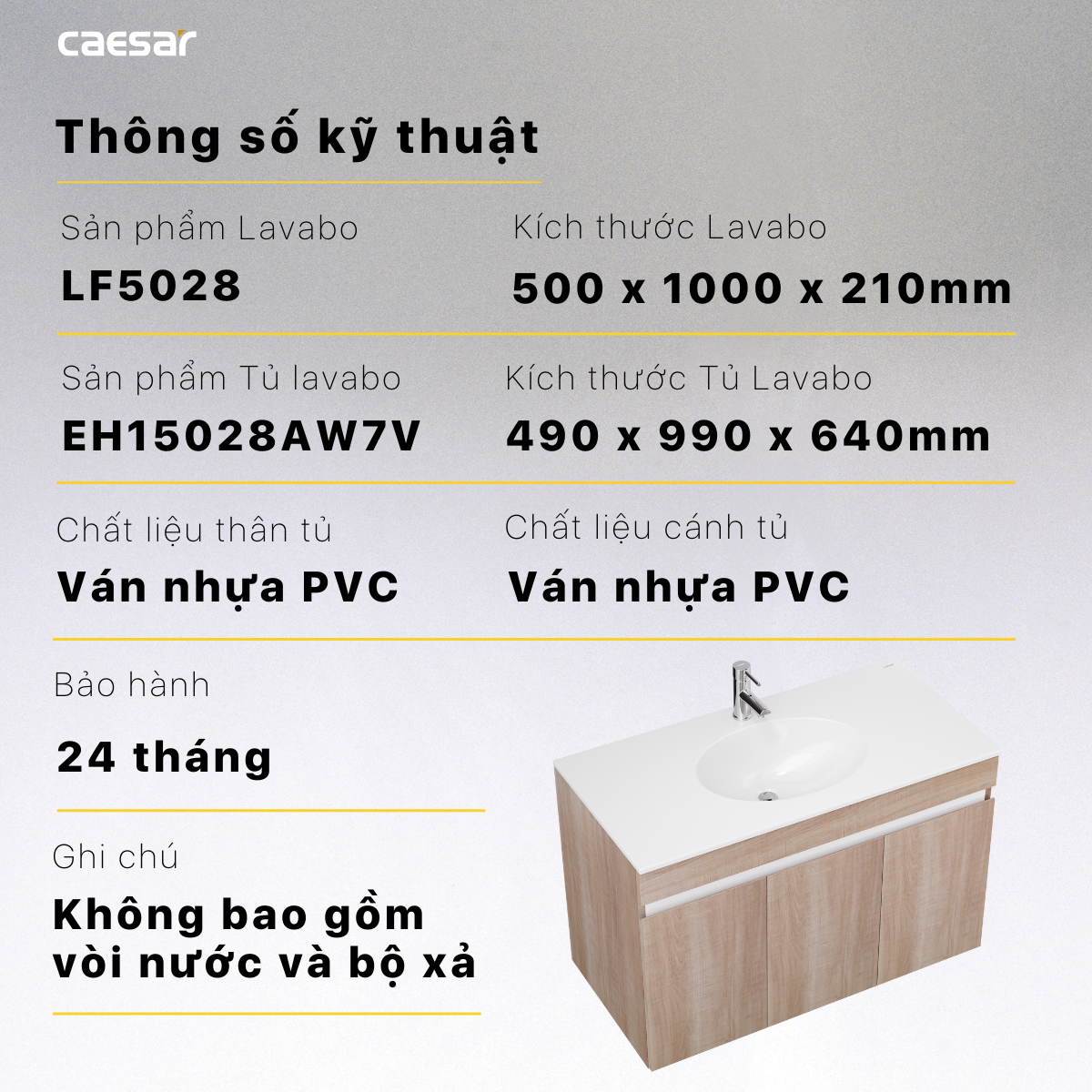 Lavabo kết hợp tủ treo lavabo - LF5028 + EH15028AW7V - Ảnh 15