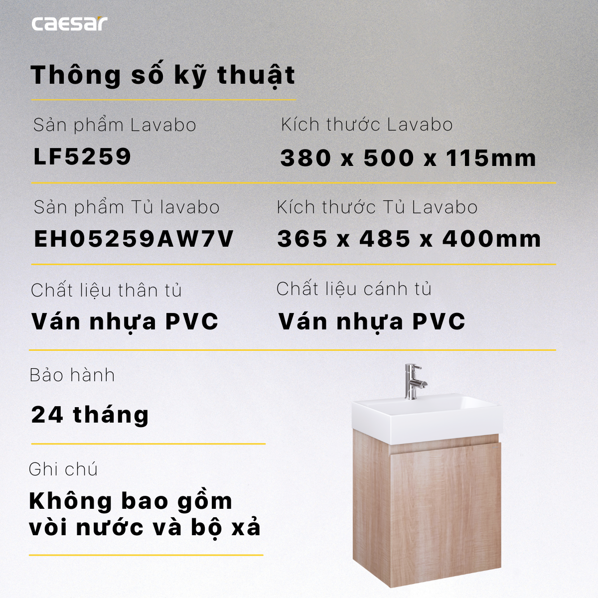 Lavabo + Tủ treo - LF5259 + EH05259AW7V - Ảnh 15