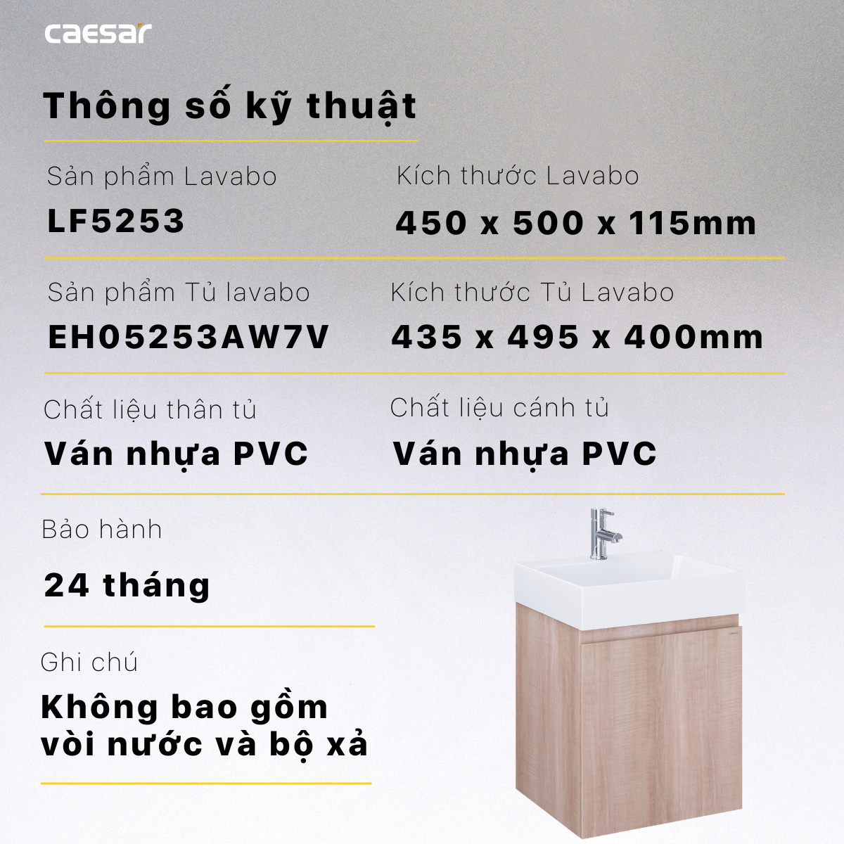 Lavabo + Tủ treo - LF5253 + EH05253AW7V - Ảnh 15