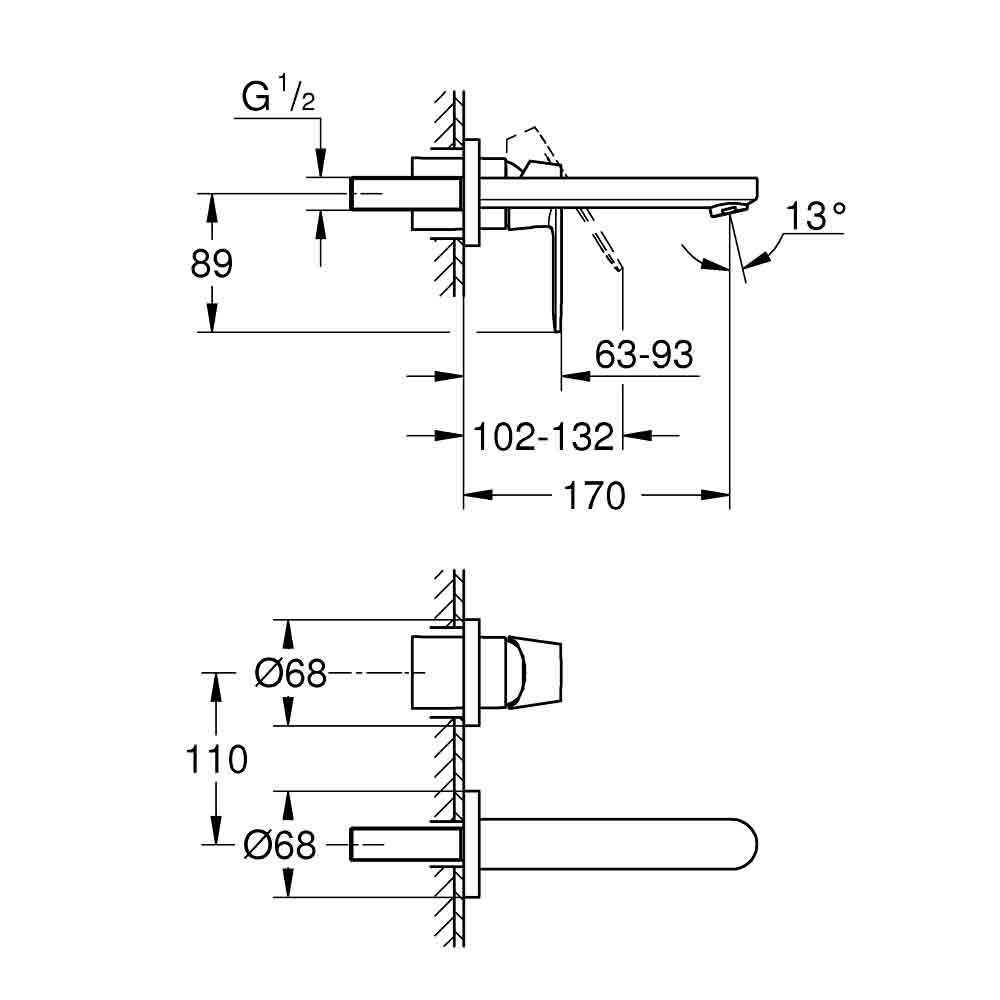 Vòi chậu nóng lạnh gắn tường 2 lỗ Eurosmart Cosmopolitan GROHE 19381000 - Ảnh 10
