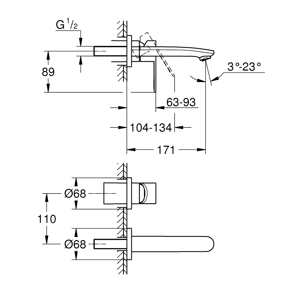 Vòi chậu gắn tường nóng lạnh 2 lỗ Eurostyle Cosmopolitan GROHE 19571002 - Ảnh 3
