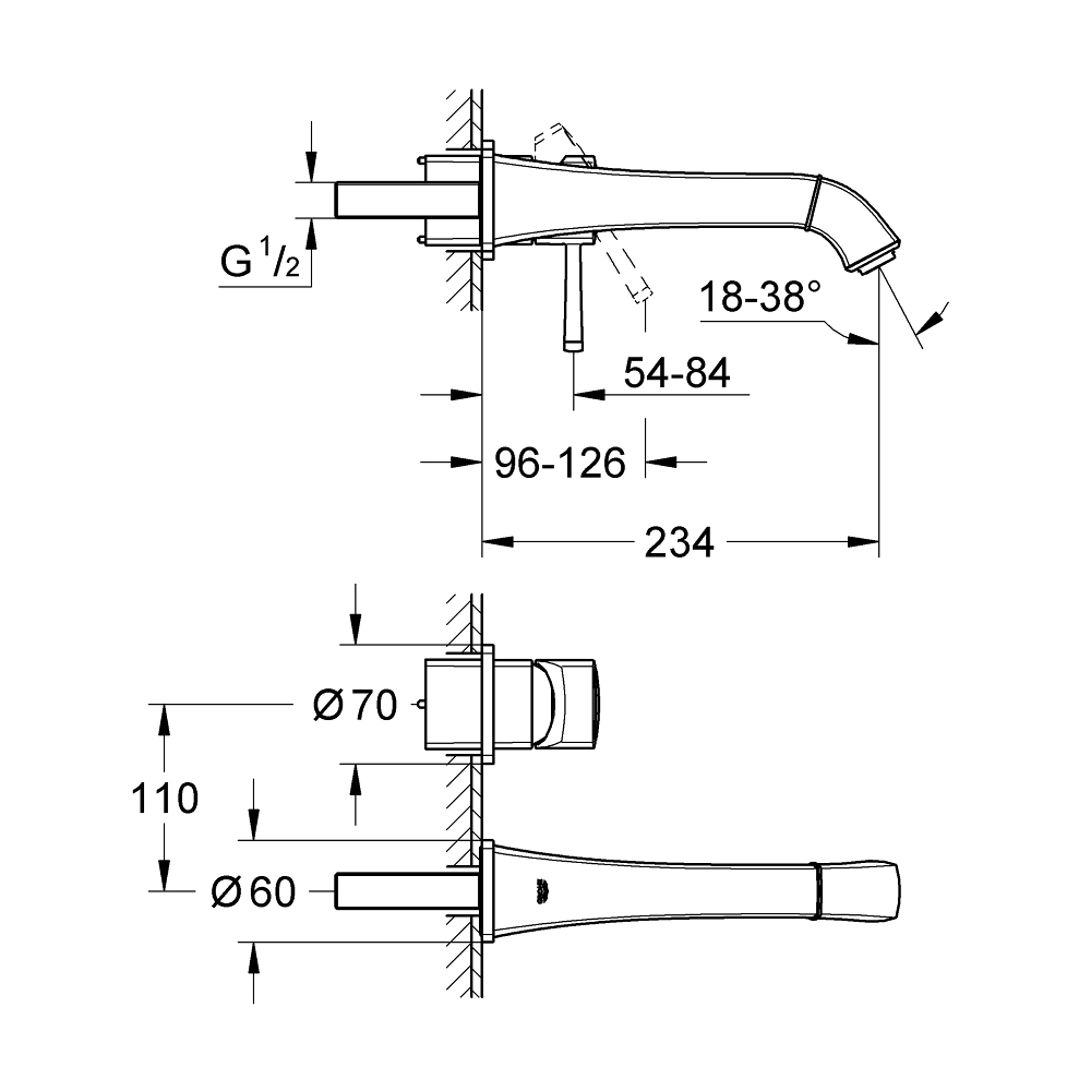 Vòi chậu nóng lạnh gắn tường 2 lỗ Grandera GROHE 19930000 - Ảnh 3