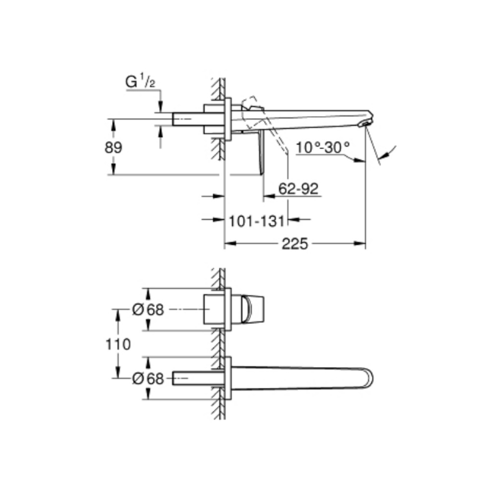 Vòi chậu gắn tường nóng lạnh 2 lỗ Eurodisc Cosmopolitan L-size GROHE 19974002 - Ảnh 3