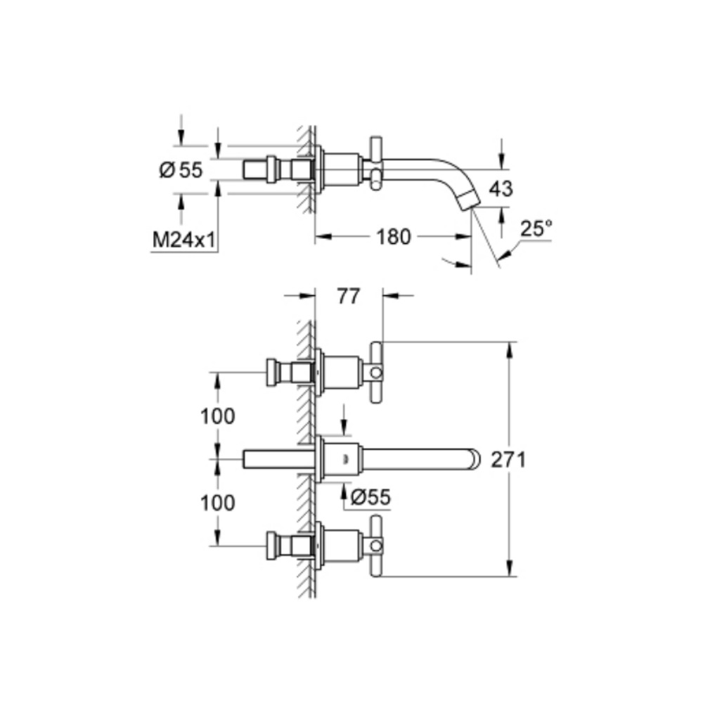 Vòi chậu gắn tường nóng lạnh 3 lỗ Atrio S-size GROHE 20164000 - Ảnh 3