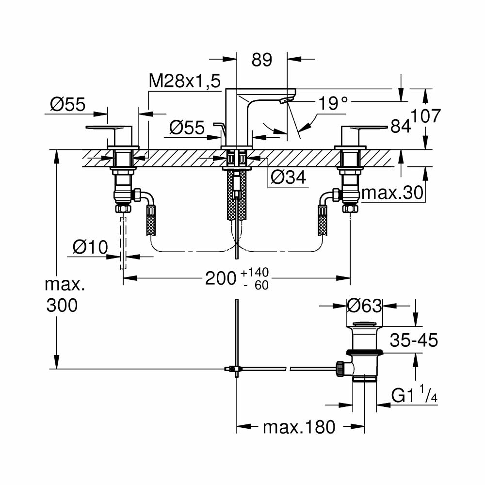 Vòi chậu nóng lạnh 3 lỗ Eurosmart Cosmopolitan GROHE 20187000 - Ảnh 3
