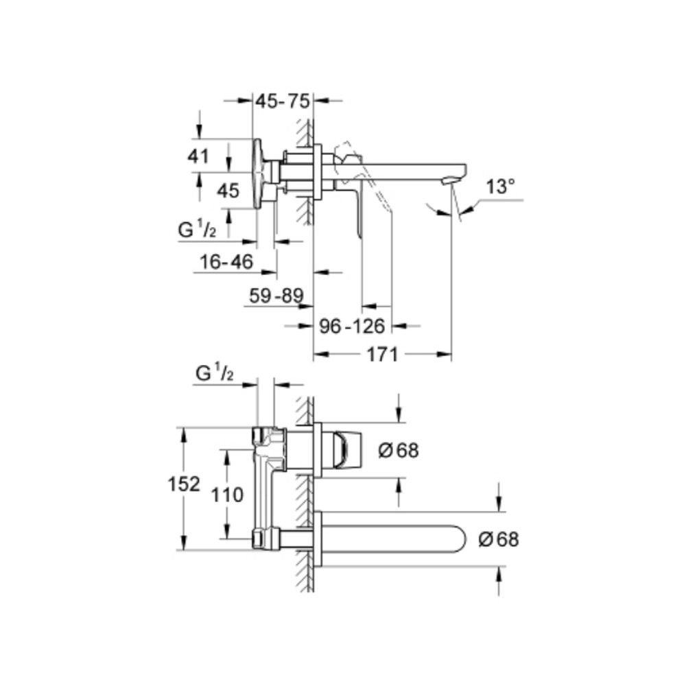 Vòi chậu gắn tường nóng lạnh 2 lỗ BauLoop GROHE 20289000 - Ảnh 3