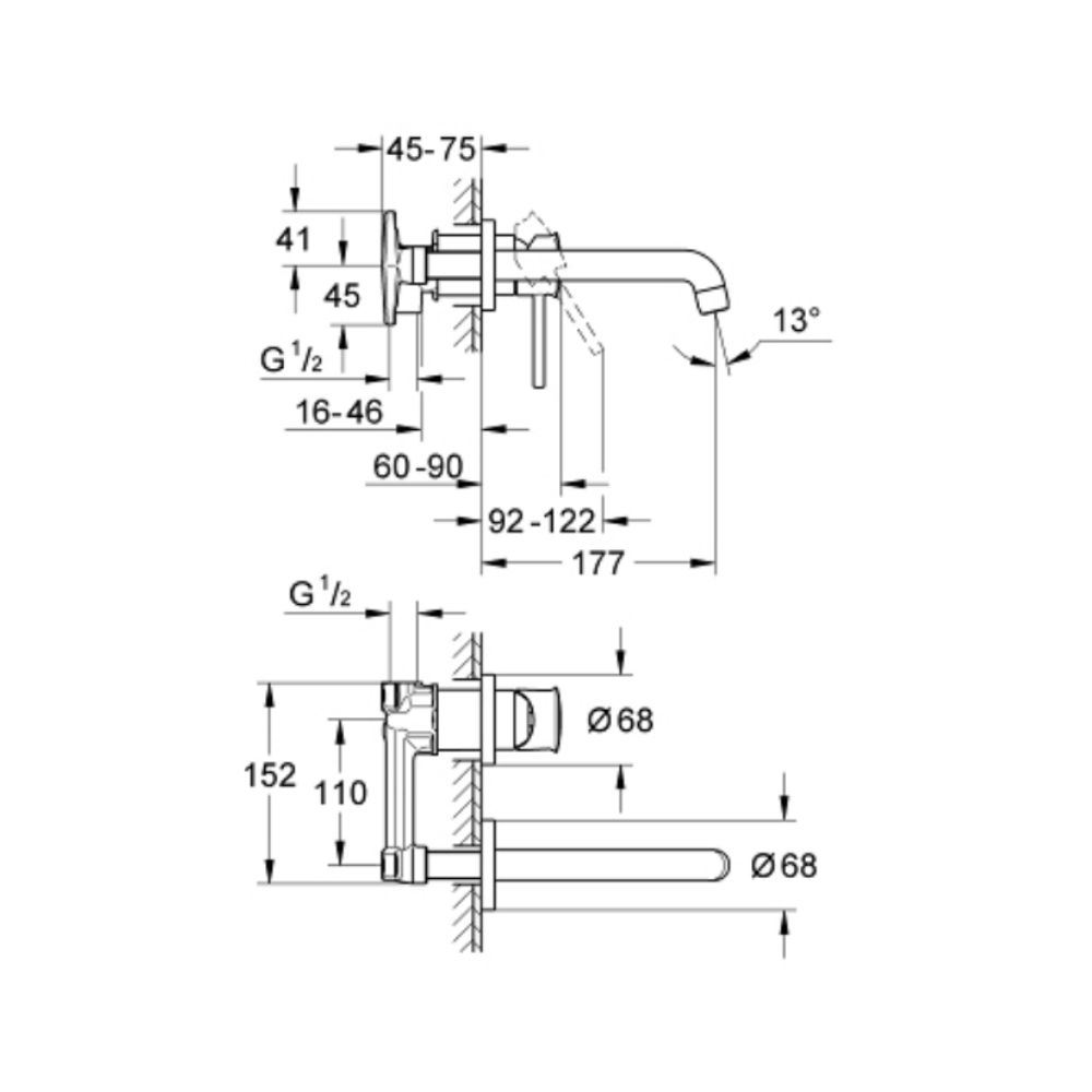 Vòi chậu gắn tường nóng lạnh 2 lỗ BauClassic GROHE 2029200C - Ảnh 3
