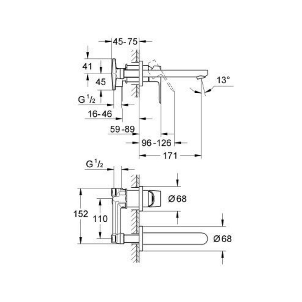 Vòi chậu gắn tường nóng lạnh 2 lỗ BauEdge GROHE 20474000 - Ảnh 3