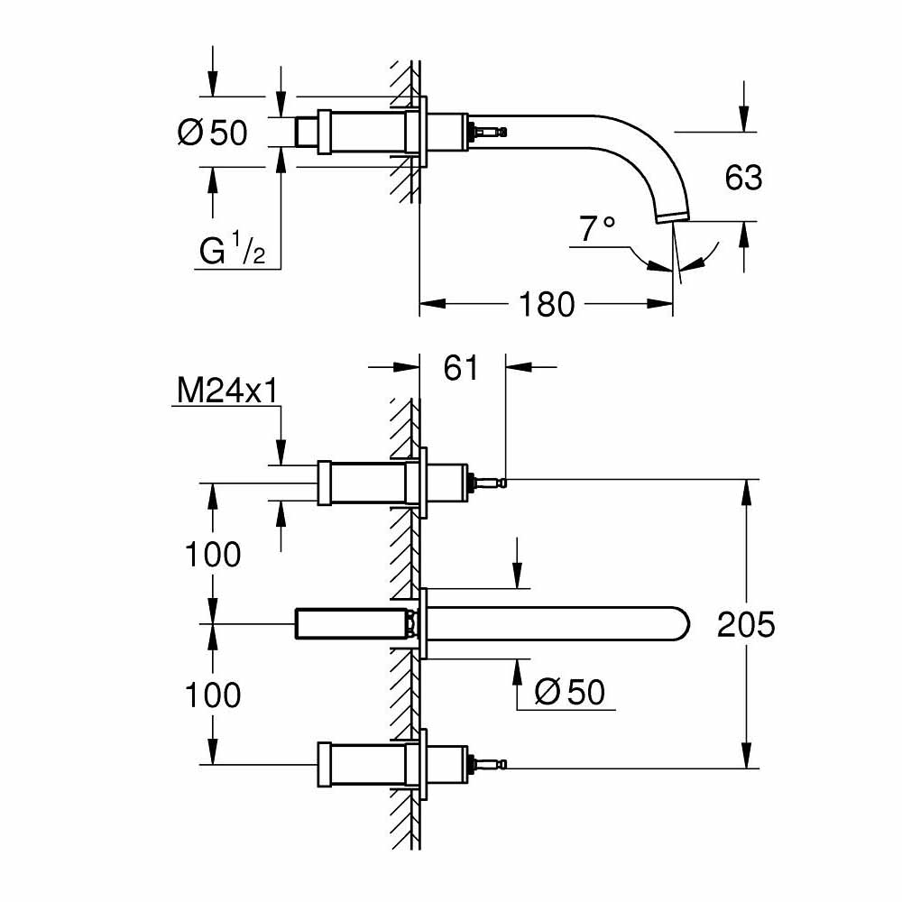 Vòi chậu nóng lạnh gắn tường 3 lỗ Atrio GROHE 20587000 - Ảnh 3