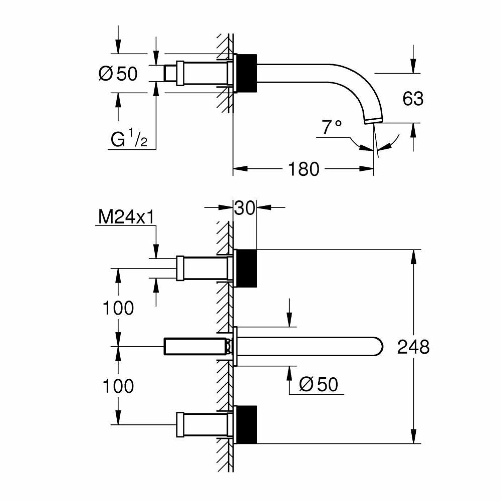 Vòi chậu nóng lạnh gắn tường 3 lỗ Atrio GROHE 20589000 - Ảnh 3