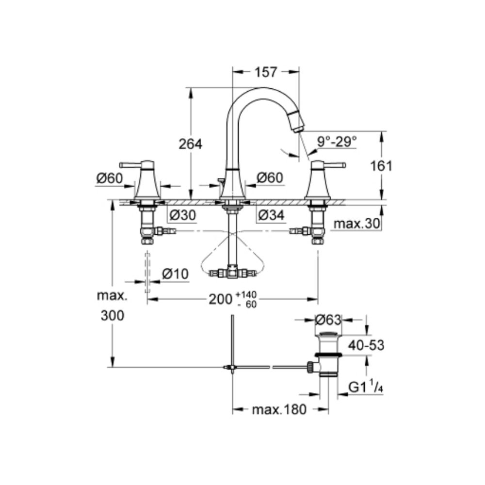 Vòi chậu nóng lạnh 3 lỗ Grandera L-size GROHE 20619000 - Ảnh 3