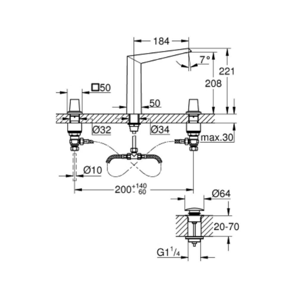 Vòi chậu nóng lạnh 3 lỗ Allure Brilliant L-size GROHE 20634SD0 - Ảnh 3
