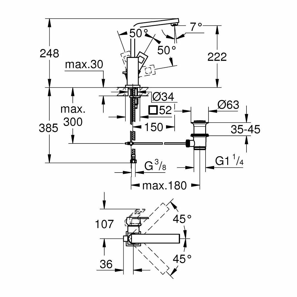 Vòi chậu nóng lạnh Eurocube GROHE 2313500E - Ảnh 3