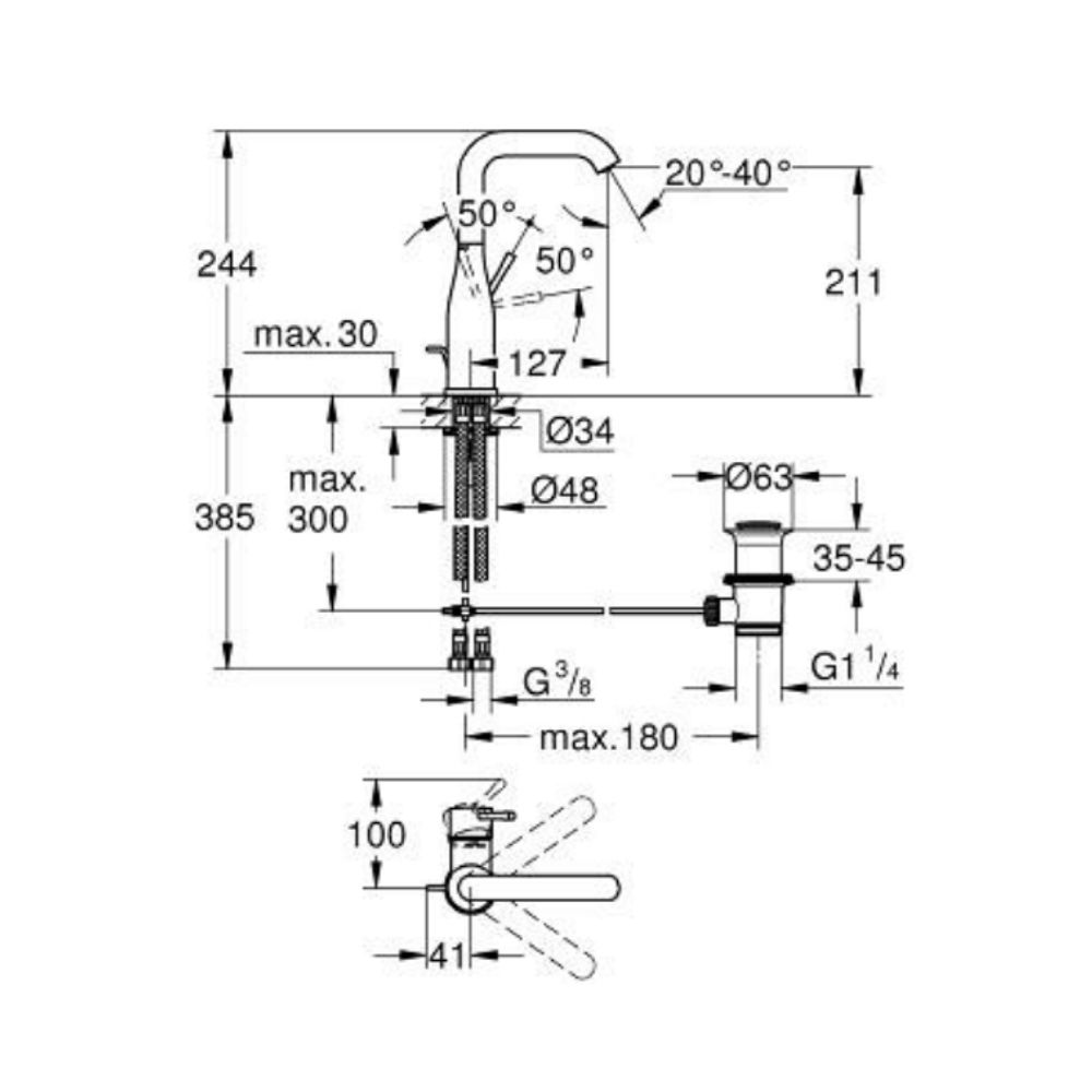 Vòi chậu nóng lạnh Essence L-size GROHE 24174AL1 - Ảnh 3