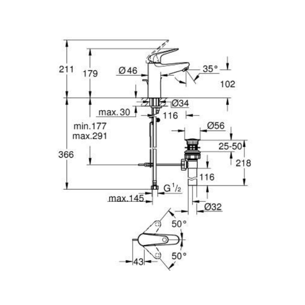 Vòi chậu nóng lạnh Euroeco M-size GROHE 24282001 - Ảnh 3