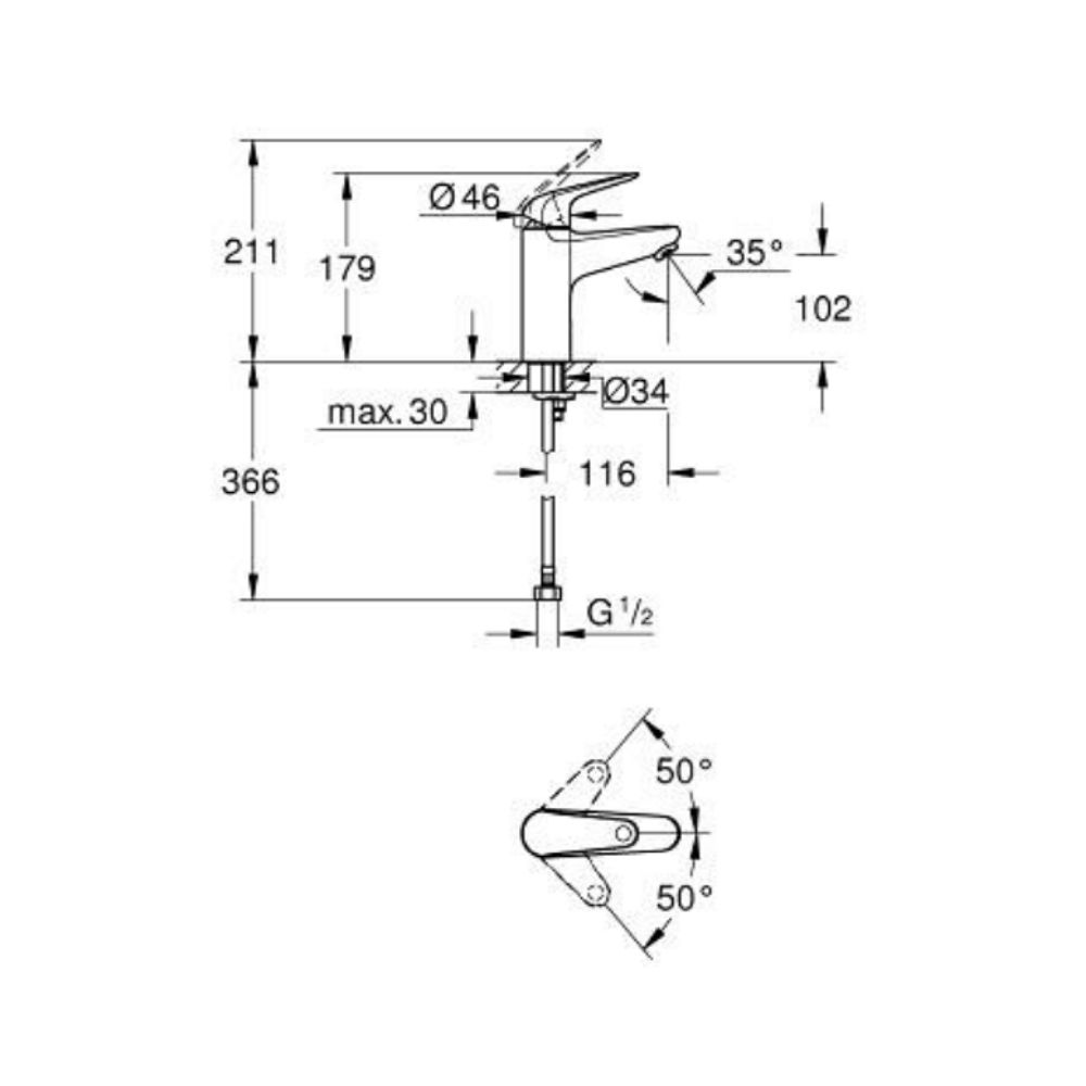 Vòi chậu nóng lạnh EuroEco M-size GROHE 24287001 - Ảnh 3