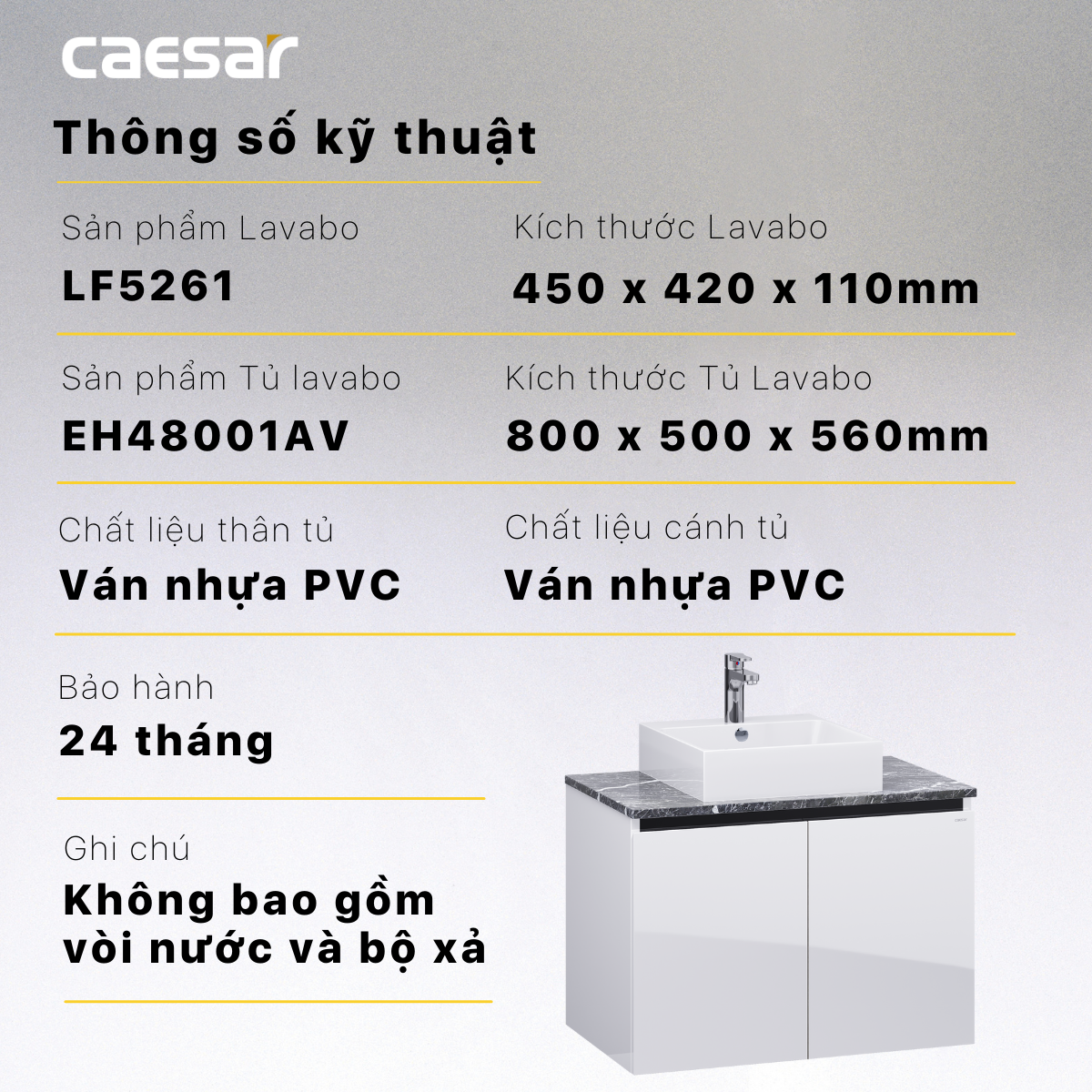 Lavabo và tủ treo LF5261 - EH48001AV - Ảnh 13