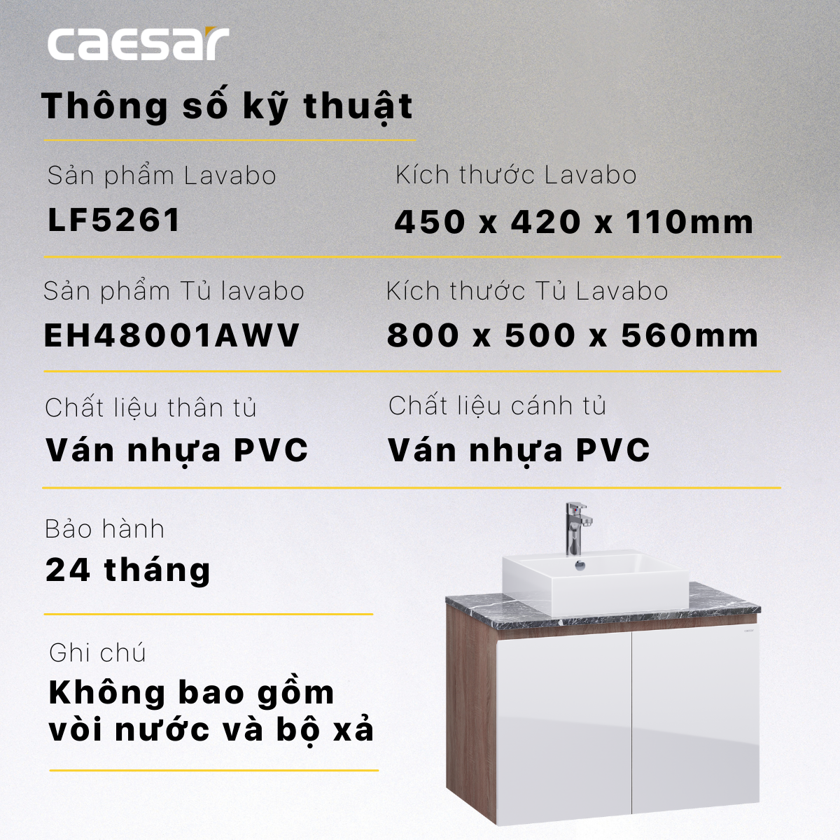 Lavabo và tủ treo LF5261 - EH48001AWV - Ảnh 13
