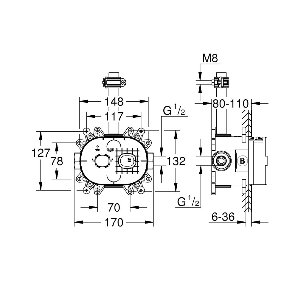 Bộ trộn âm cho bát sen tắm gắn tường Rainshower 360 GROHE 26264001 - Ảnh 3